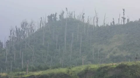 Mount merapi volcano in indonesia, 1 year later the eruption Stock Footage 12177179