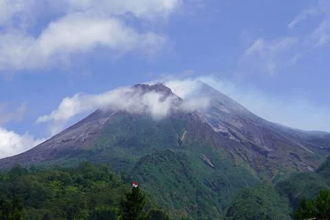  Mount Merapi volcano peak on java island with landscape Photos