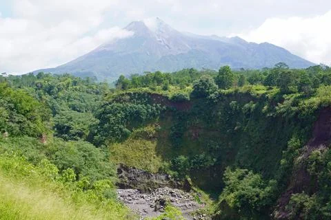  Mount Merapi volcano peak on java island with landscape Stock Photos