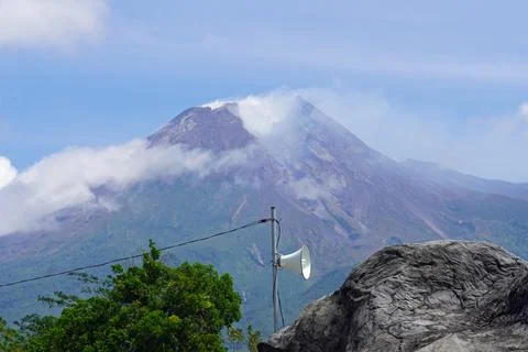  Mount Merapi volcano peak on java island with landscape 스톡 사진