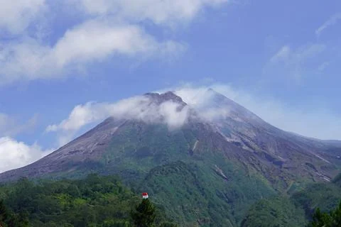  Mount Merapi volcano peak on java island with landscape Stock Photos