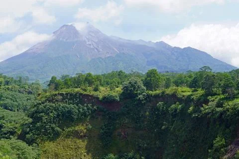  Mount Merapi volcano peak on java island with landscape Photos