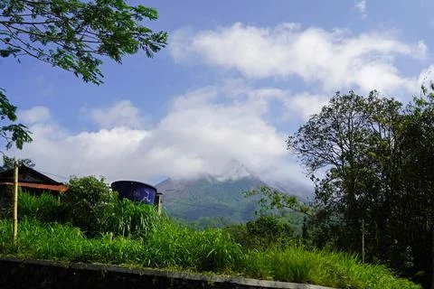  Mount Merapi volcano peak on java island with landscape Stock Photos