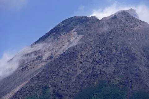  Mount Merapi volcano peak on java island with landscape Photos