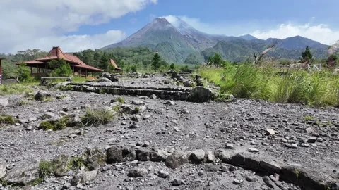 Mount Merapi volcano peak with scenic Landscape Stock Footage 337023710