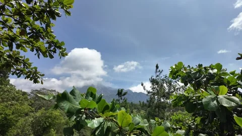 Mount Merapi volcano peak with scenic Landscape Stock-Footage 337023777