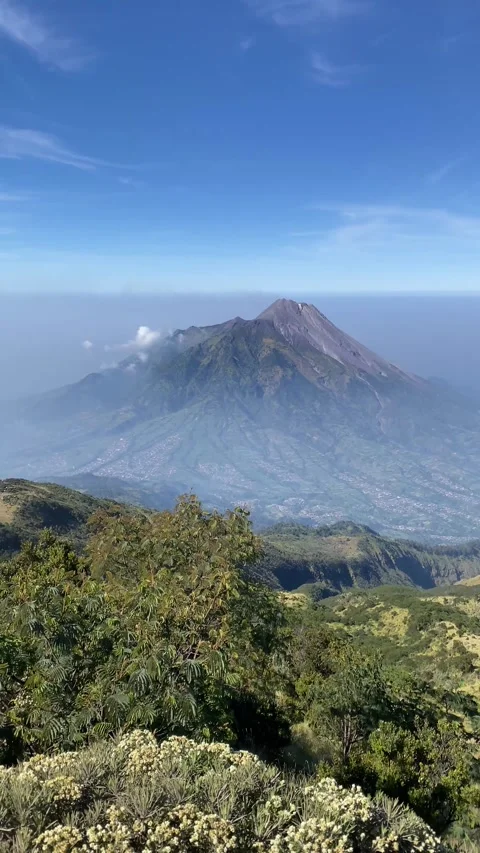 Mount Merapi Volcano seen afar from Mount Merbabu Stock-Footage 346838517