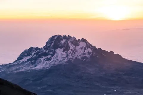 Mount Meru, Tanzania, during sunrise Stock Photos