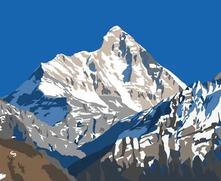 Mount Nanda Devi illustration, Indian Himalaya mountain Stock Illustration