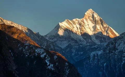 Mount Nanda Devi sunset view India himalaya mountain Stock Photos