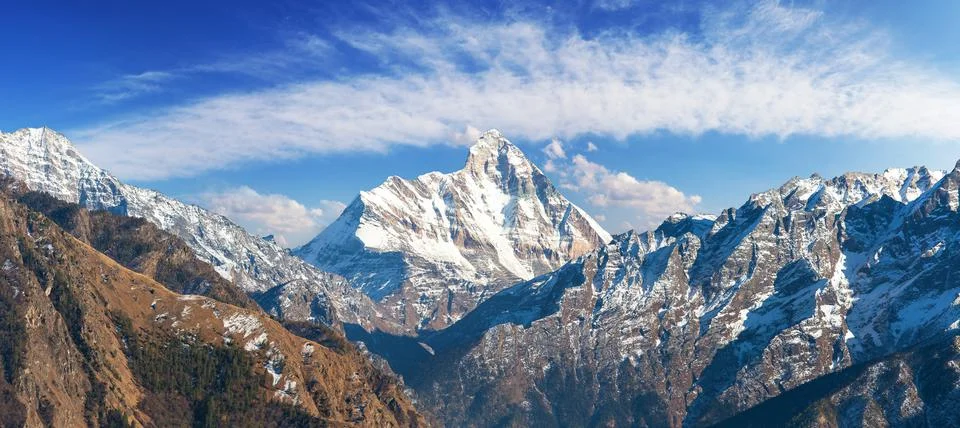 Mount Nanda Devi vith beautiful sky India Himalaya Stock Photos