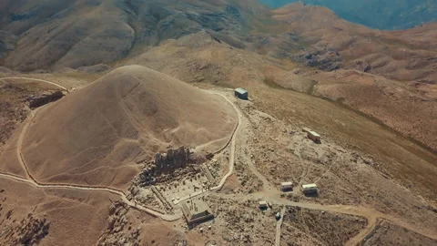 Mount Nemrut top and front view video east terrace Stock Footage 237150601