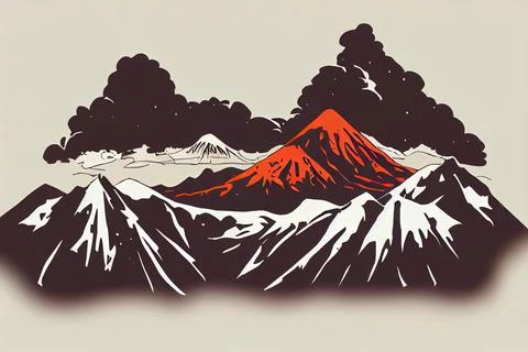Mount Ngauruhoe isolated on white background Mountain with snow Stock Illustration