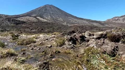 Mount Ngauruhoe or Mount Doom : Dramatic Volcanic Landscape and Water Strea.. Stock Footage 285353271
