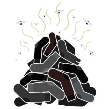 Mount old dirty socks, with flies. Vector illustration 스톡 일러스트