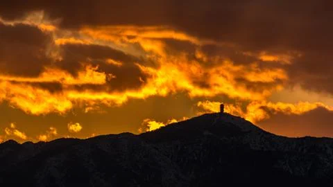 Mount Olympos during sunset Stock Photos
