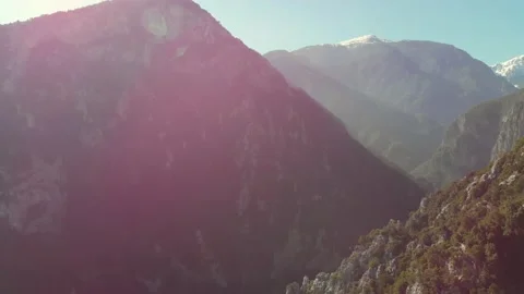Mount Olympus´s ravins covered with forest at sunrise Stock Footage 137892226