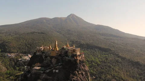 Mount Popa monastery, Myanmar. Drone-shot Stock Footage 141361796