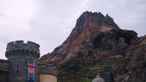 Mount Prometheus Volcano at Theme Park, Slow Motion Background Shot Stock Footage 342338548
