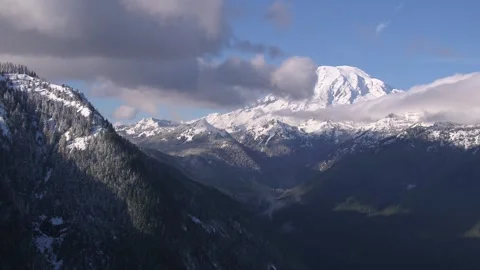 Mount Rainier Aerial Cloudscape South Side Mountain Layers 4K Stock Footage 249703526