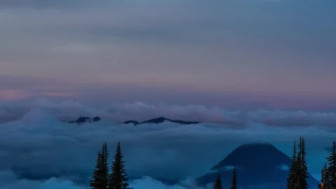 Mount Rainier National Park Time-Lapse at Blue Hour with Flowing Clouds Stock Footage 332079088