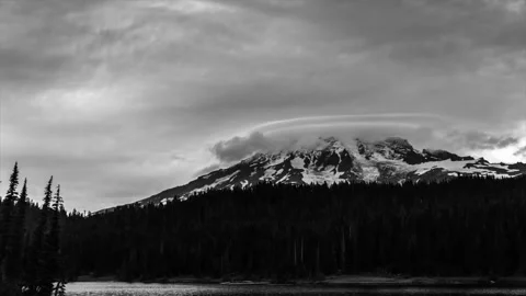 Mount Rainier National Park Time Lapse with Lenticular Clouds Stock Footage 332079441