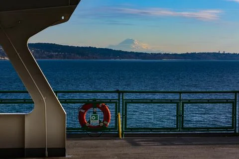 Mount Rainier seen from the deck of a Puget Sound Ferry, Seattle Stock Photos