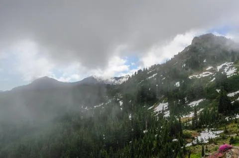 Mount Rainier shrouded in Clouds Stock Photos
