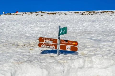 Mount Rigi or Mt Rigi Kulm covered in snow in winter where cogwheel train r.. Stock Photos