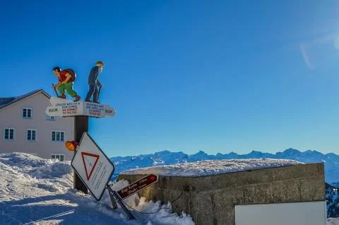 Mount Rigi or Mt Rigi Kulm covered in snow in winter where cogwheel train r.. Stock Photos