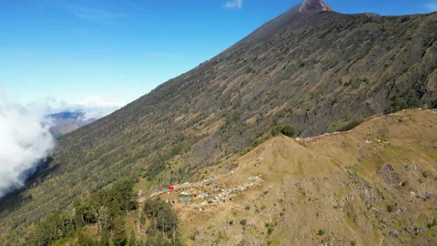 Mount Rinjani Volcano Ecosystem Hiking Campsite And Clouds Lombok Indonesia Stock Footage 337108181