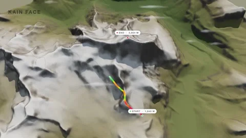 Mount robson kain face 3d terrain route map seamless loop Stock Footage 341939535