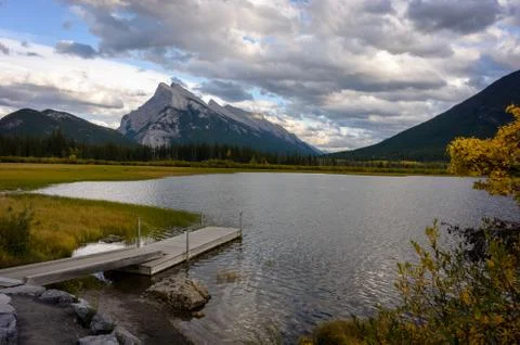 Mount Rundle in sunset light Banff National Park Stock Photos