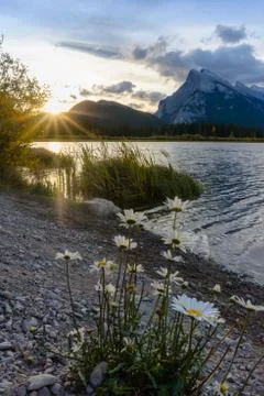 Mount Rundle in sunset light Banff National Park Stock Photos