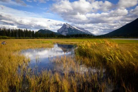 Mount Rundle in sunset light Banff National Park Stock Photos