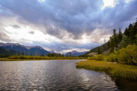Mount Rundle in sunset light Banff National Park Stock Photos