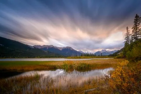 Mount Rundle in sunset light Banff National Park Stock Photos