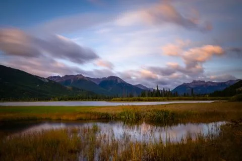 Mount Rundle in sunset light Banff National Park Stock Photos