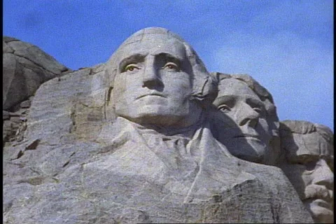 Mount Rushmore, front view, close up George Washington Stock Footage 869286