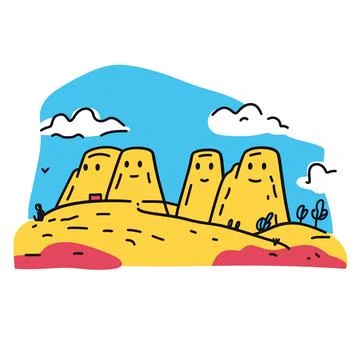 Mount Rushmore illustration in an doodle inca cartoon style. Simple minimal.. Stock Illustration