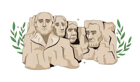 Mount Rushmore national memorial 2D vector illustration Stock Illustration