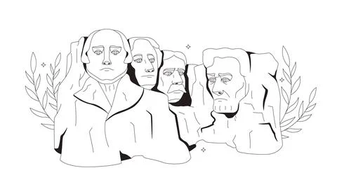 Mount Rushmore national memorial flat line illustration Stock Illustration