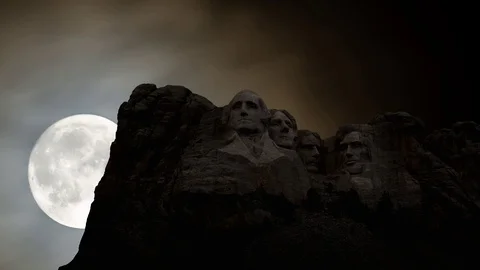 Mount Rushmore National Memorial by Night with Full Moon, South Dakota, USA Stock Footage 101909504