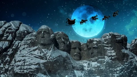 Mount Rushmore with Santa in a Winter Snow 4K Loop Stock Footage 97368845