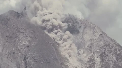 Mount Sinabung Volcano Eruption Pyroclastic Flow Karo North Sumatra Indonesia Stock Footage