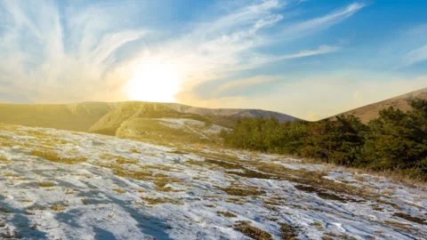 Mount slope covered by a snow at the sunset Stock Footage 321466631