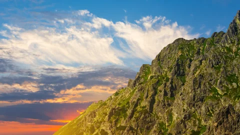 Mount slope on dramatic sunset background 库存影片 344528070