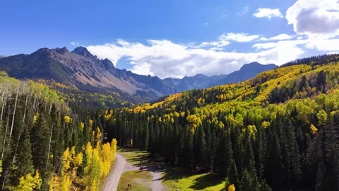 Mount Sneffels Fall Colors 01 | Aspen Trees | Wilderness Area | 4K Drone Footage Stock Footage 293245188