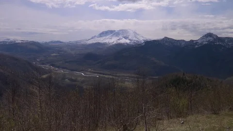 Mount St. Helens and forest landscape on a sunny day Stock Footage 99086663