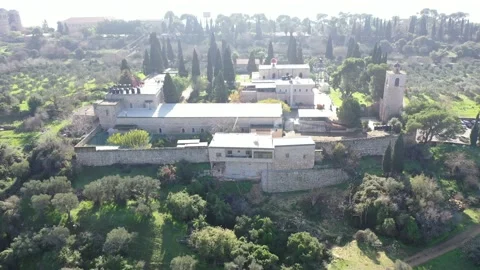 Mount Tabor, Israel: The Monastery of the Transfiguration. Aerial Shot Stock Footage 146280207